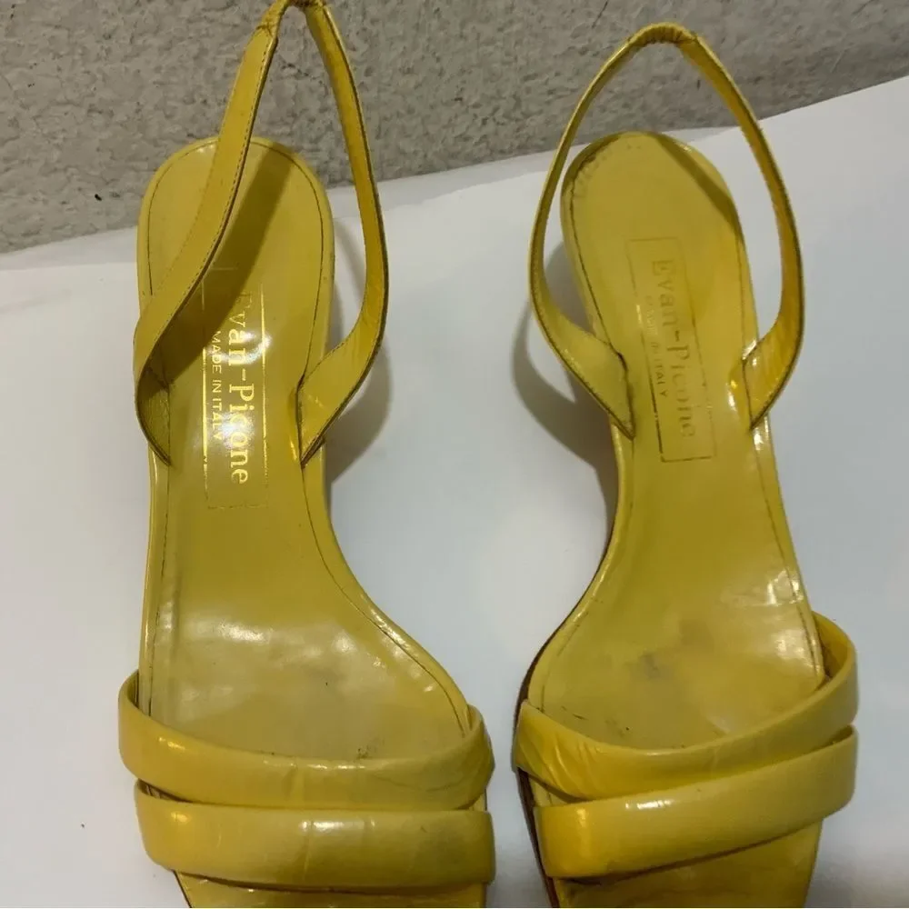 Vintage Evan Picone Yellow patent Leather Kitten Heel Pumps slingback sandals - Picture 3 of 9